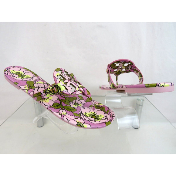 TORY BURCH MILLER BOLD FLOWERS PATENT LEATHER REVA FLATS THONG SLIDES SANDALS 8 - Picture 9 of 14